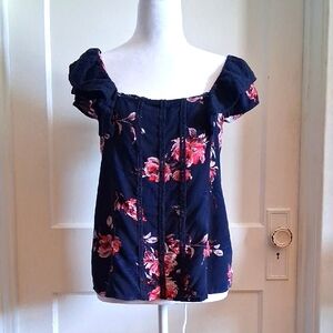 Maurices Blue and Pink Flutter Sleeve Blouse